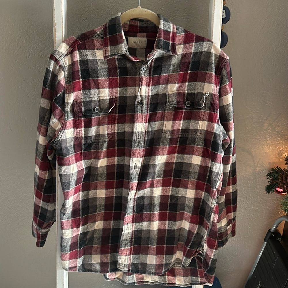 Jach’s flannel button down
L